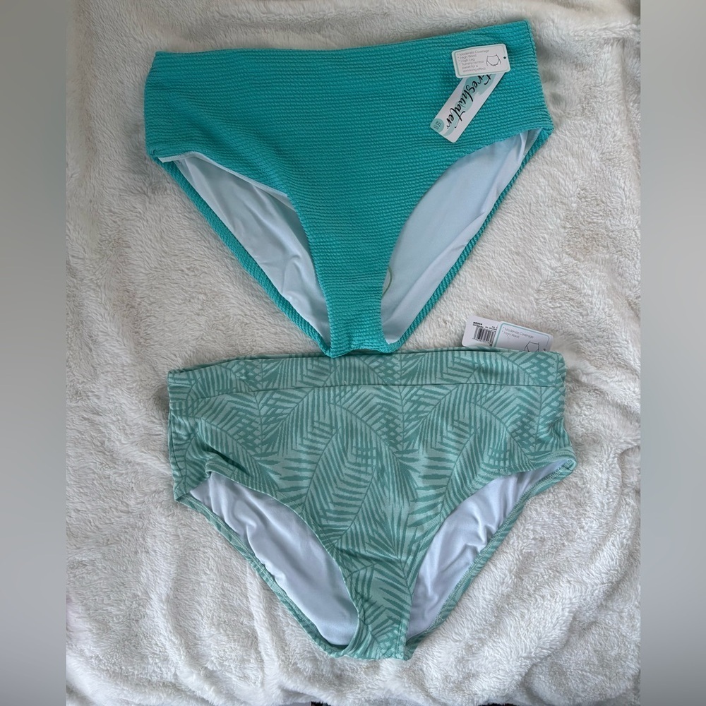 NWT Freshwater Set of Two Green Ribbed High Waisted Bikini Bottom Sz XXL (20)